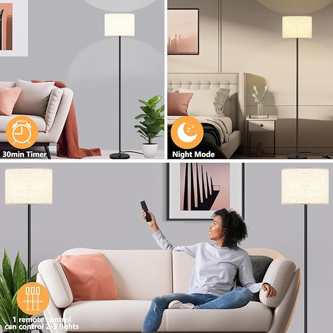 Floor Lamp for Living Room Bedroom,Modern LED Floor Lamp with Remote Control and Dimmable Standing Lamps with Foot Switch Office Kid Room,Tall Lamp,RGB 9W Bulb Included - LeafyLoom