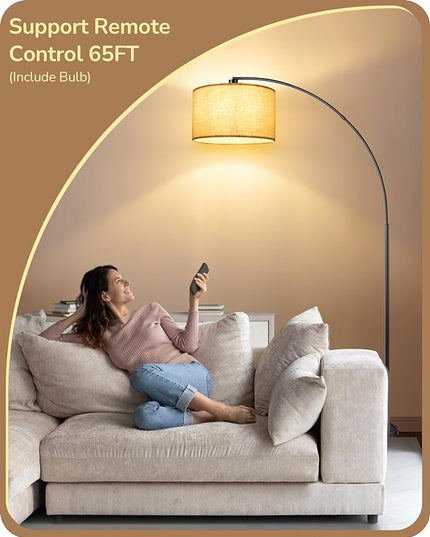 EDISHINE 78.3″ Dimmable Modern Arc Floor Lamp with Remote, Black Floor Lamp with Stepless Dimmable Bulb & 5 Color Temperature, Mid Century Standing Light for Living Room, Bedroom, Office, Black - LeafyLoom