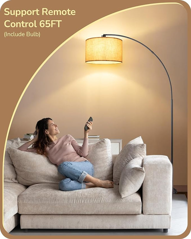 EDISHINE 78.3″ Dimmable Modern Arc Floor Lamp with Remote, Black Floor Lamp with Stepless Dimmable Bulb & 5 Color Temperature, Mid Century Standing Light for Living Room, Bedroom, Office, Black - LeafyLoom