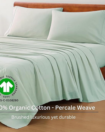 LANE LINEN 100% Organic Cotton Twin Bed Sheet Set, 3 Pc Twin Size Bed Sheets, Soft & Breathable Twin Sheet Set Boys, Hotel Style Bedding Sheets & Pillowcases, 15" Deep Twin Fitted Sheet - Cool Blue - LeafyLoom