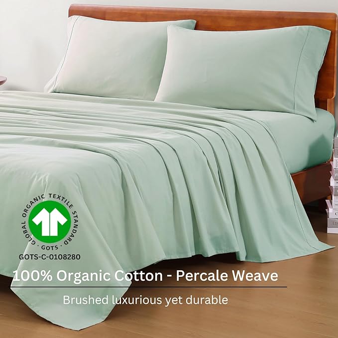 LANE LINEN 100% Organic Cotton Twin Bed Sheet Set, 3 Pc Twin Size Bed Sheets, Soft & Breathable Twin Sheet Set Boys, Hotel Style Bedding Sheets & Pillowcases, 15" Deep Twin Fitted Sheet - Cool Blue - LeafyLoom