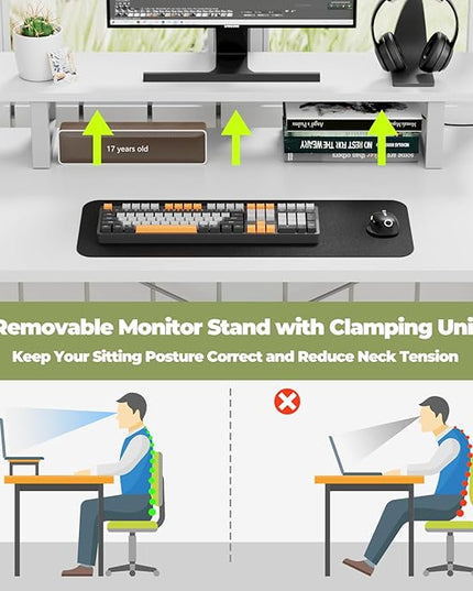 Homieasy L Shaped Computer Desk with Storage File Drawer, Reversible Home Office Desk with Recessed Power Strip and Led Strip, Corner Gaming Desk Work Study Table with Monitor Stand, White - LeafyLoom
