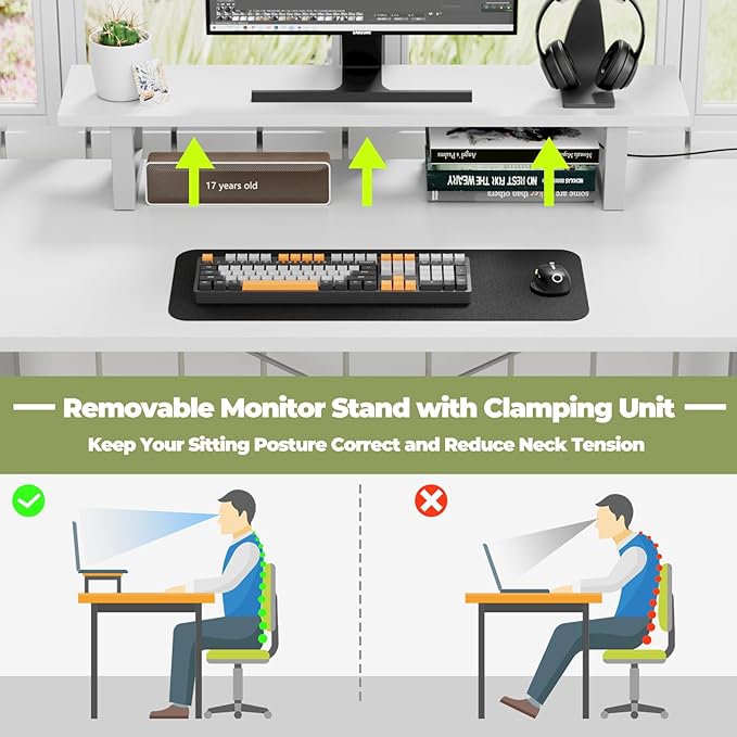 Homieasy L Shaped Computer Desk with Storage File Drawer, Reversible Home Office Desk with Recessed Power Strip and Led Strip, Corner Gaming Desk Work Study Table with Monitor Stand, White - LeafyLoom