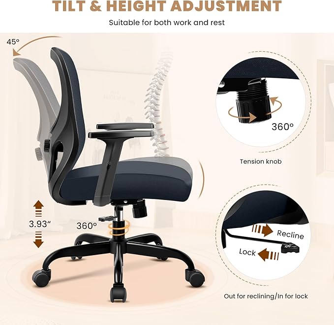 Office Chair Ergonomic Desk Chair with Adjustable Lumbar Support, Swivel Comfy Computer Chair Heavy Duty Executive Chair for Home Office - LeafyLoom