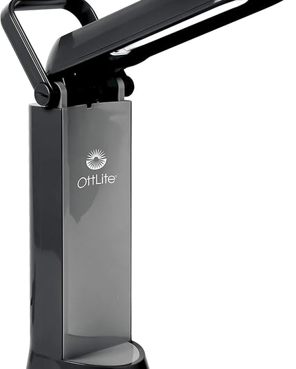 OttLite Folding Task Lamp, Black – Multi-Position Shade, Fold-Up Design, Portable Handle, Low Heat, Low Glare Illumination, Fits Desks & Workstations - LeafyLoom