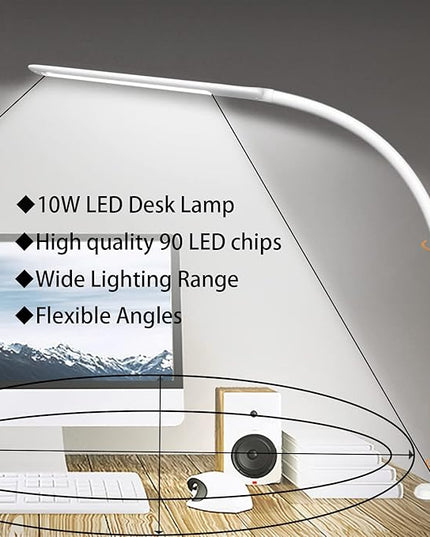 YOUKOYI LED Desk Lamp with Clamp,Flexible Gooseneck Architect Table Lamp - 5 Brightness Levels & 4 Color Modes, Touch Control, Eye-Care 10W Desk Light for Home/Office/Reading/Work(White) - LeafyLoom