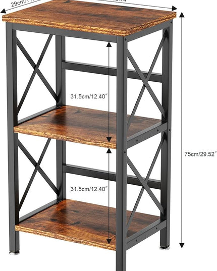 YMYNY 3 Tiers Bookcase, Industrial Metal Bookshelf with Side Fence, Storage Organizer for Living Room, Home Office, Bedroom, Display Racks, Sofa Side Table, Rustic Brown, 29.5*15.75*11.4" UHST008H - LeafyLoom