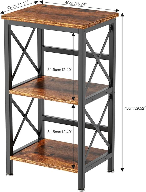 YMYNY 3 Tiers Bookcase, Industrial Metal Bookshelf with Side Fence, Storage Organizer for Living Room, Home Office, Bedroom, Display Racks, Sofa Side Table, Rustic Brown, 29.5*15.75*11.4" UHST008H - LeafyLoom