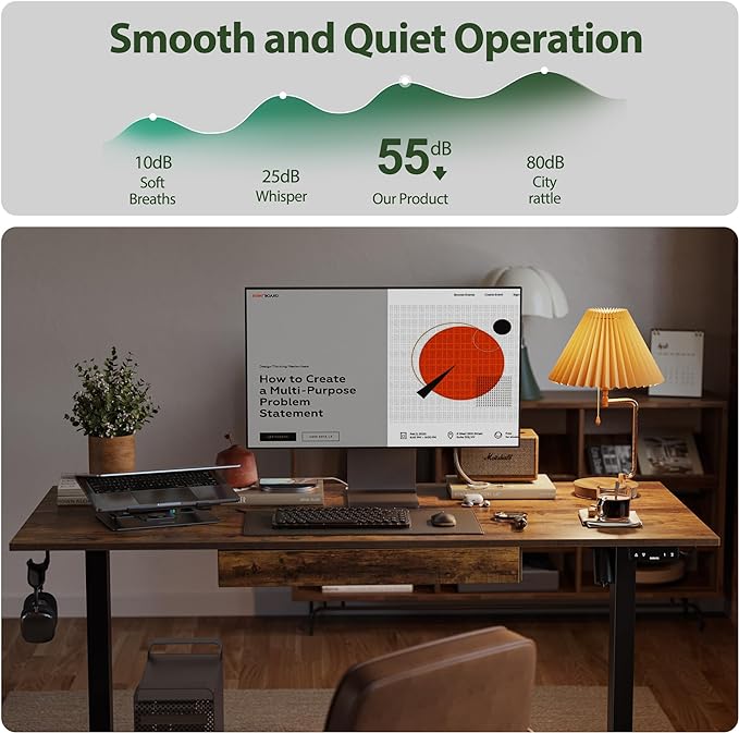 Adjustable Height Electric Standing Desk with Storage Wooden Drawer, 48 x 24 Inches Stand Up Home Office Computer Gaming Table with Splice Board for Work Office Home, Rustic Brown - LeafyLoom