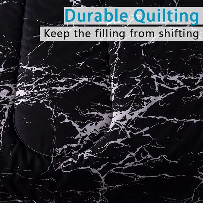 Litanika Black Marble Comforter Full(79X90Inch), 3 Pieces (1 Marble Comforter+2 Pillowcases) Soft Lightweight Microfiber Comforter Bedding Set for Men and Women - LeafyLoom