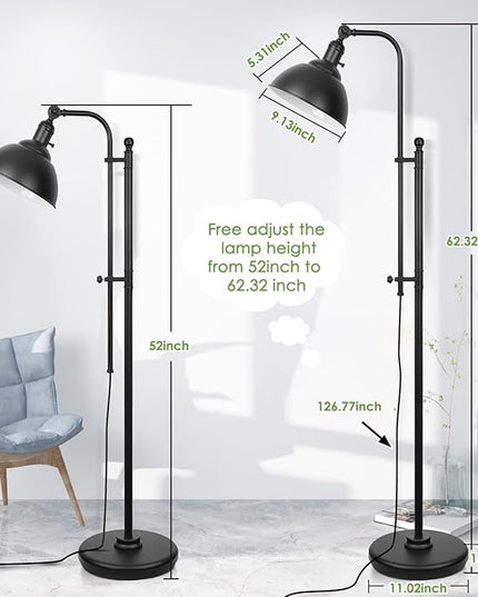 Black Floor Lamp, 3 Color Temperature Industrial Floor Lamps, Adjustable Height & Head Standing Reading Lamp, Farmhouse Floor lamp for Living Room, Bedroom, Office - LeafyLoom