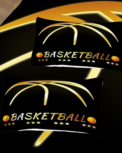 NINENINE Black and Gold Basketball Comforter Set for Boys Kids Teens Twin Size Sports Bedding Set Soft Microfiber Quilt Bed Set with 1 Comforter 1Pillowcase - LeafyLoom