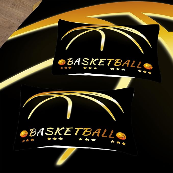 NINENINE Black and Gold Basketball Comforter Set for Boys Kids Teens Twin Size Sports Bedding Set Soft Microfiber Quilt Bed Set with 1 Comforter 1Pillowcase - LeafyLoom