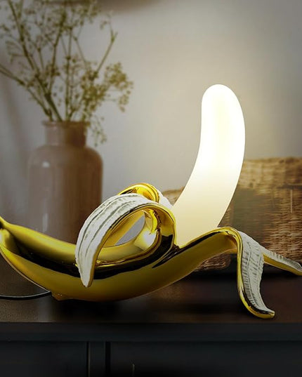 Modern Banana Table Lamp, Desk Lamp,Led Night Light Plating Resin Banana Lighting Fixture for Living Room, Bedroom,Home Office,Kids Room(Lying-Plated) - LeafyLoom