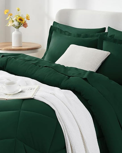 CozyLux Full Comforter Set with Sheets 7 Pieces Bed in a Bag Emerald Green All Season Bedding Sets with Comforter, Pillow Shams, Flat Sheet, Fitted Sheet and Pillowcases - LeafyLoom