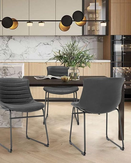 Faux Leather Dining Chairs,20 Inch PU Leather Dining Chairs Set of 2 with Backrest and Metal Leg,Mid Century Modern Chair,Black Upholstered Dining Chairs for Kitchen Living Room Outdoor Lounge - LeafyLoom