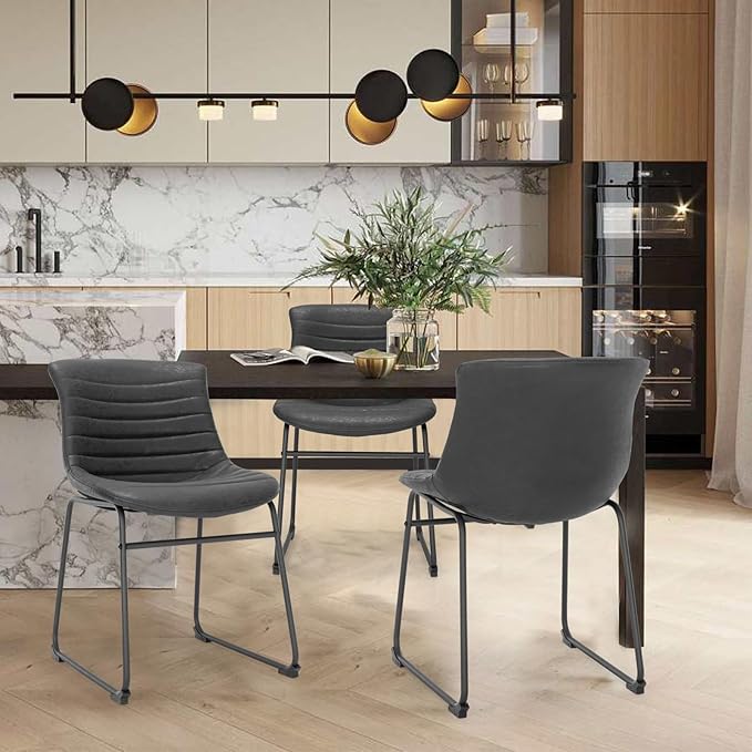Faux Leather Dining Chairs,20 Inch PU Leather Dining Chairs Set of 2 with Backrest and Metal Leg,Mid Century Modern Chair,Black Upholstered Dining Chairs for Kitchen Living Room Outdoor Lounge - LeafyLoom