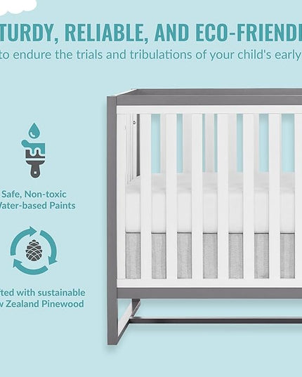 Arlo 5-in-1 Convertible Crib in Steel Grey and White, JPMA Certified, 3 Mattress Height Settings, Non-Toxic Finish, Made of Sustainable and Sturdy Pinewood - LeafyLoom