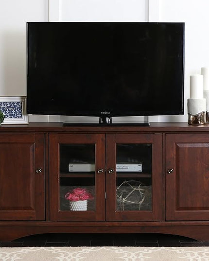 Walker Edison Traditional Wood Universal TV Stand with Storage Cabinets for TV's up to 65" Living Room Entertainment Center, 44 Inch, Traditional Brown - LeafyLoom