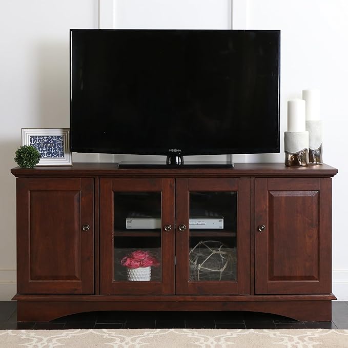 Walker Edison Traditional Wood Universal TV Stand with Storage Cabinets for TV's up to 65" Living Room Entertainment Center, 44 Inch, Traditional Brown - LeafyLoom