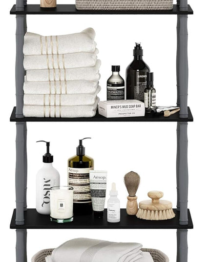 Furinno Turn-N-Tube 5-Tier Multipurpose Shelf / Display Rack / Storage Shelf / Bookshelf, Classic Tubes, Black/Grey - LeafyLoom