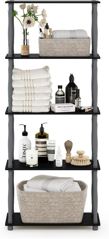 Furinno Turn-N-Tube 5-Tier Multipurpose Shelf / Display Rack / Storage Shelf / Bookshelf, Classic Tubes, Black/Grey - LeafyLoom