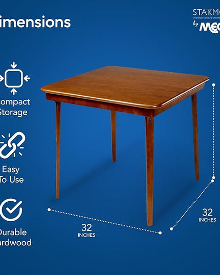 MECO Stakmore Straight Edge Solid Wood Folding Card Table, Folds to Deep 3.38 Inches for Easy Storage, 29.5″H x 32″W x 32″D, Fruitwood Finish - LeafyLoom