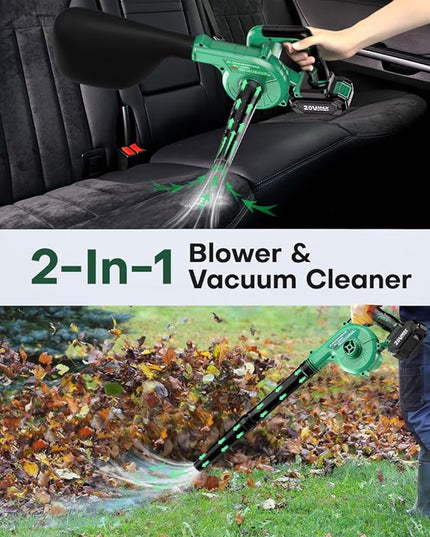 K I M O. Cordless Leaf Blower Vacuum Combo 4 IN 1, 3 Nozzles for Inflation & Compression,3 Modes & Variable Speed, 20000RPM 150MPH, 2000mAh Battery, Extended Tube, Mini Leaf Blowers for Lawn Care|Yard - LeafyLoom