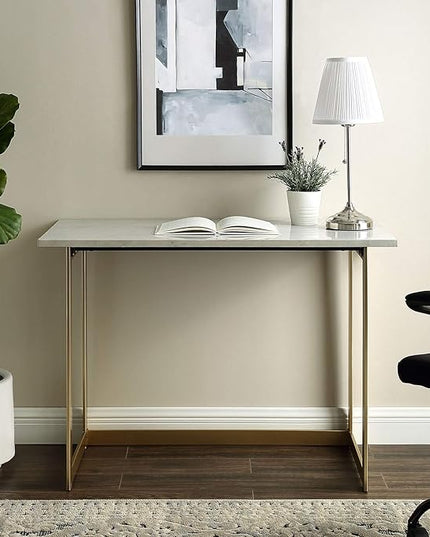 Walker Edison Modern Glam Faux Top Laptop Writing Desk Home Office Workstation Small, 42"L x 20"W x 30"H, Marble/Gold - LeafyLoom