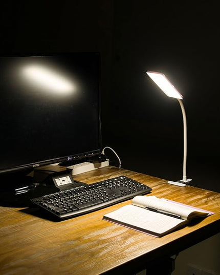 RAOYI LED Desk Lamp, 5W USB Clip on Light Eye-Caring Reading Clamp Table Lamp with 48 LEDs Flexible Gooseneck, 3 Color Modes and 14 Brightness Levels for Office Bedroom Study (White) - LeafyLoom