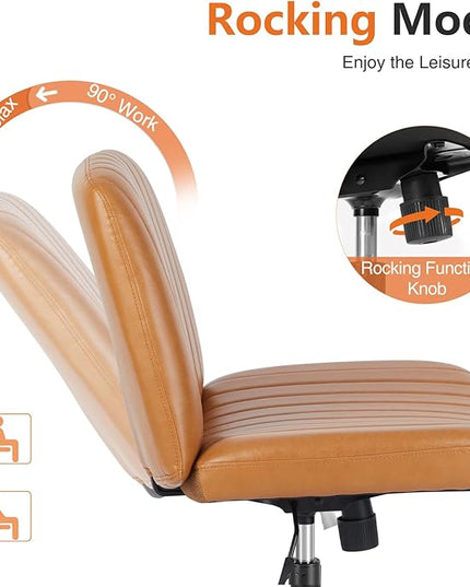 Sweetcrispy Office Chair No Wheels - Armless Desk Chair No Wheels Cross Legged Office Chair Wide Swivel Home Office Desk Chairs - LeafyLoom