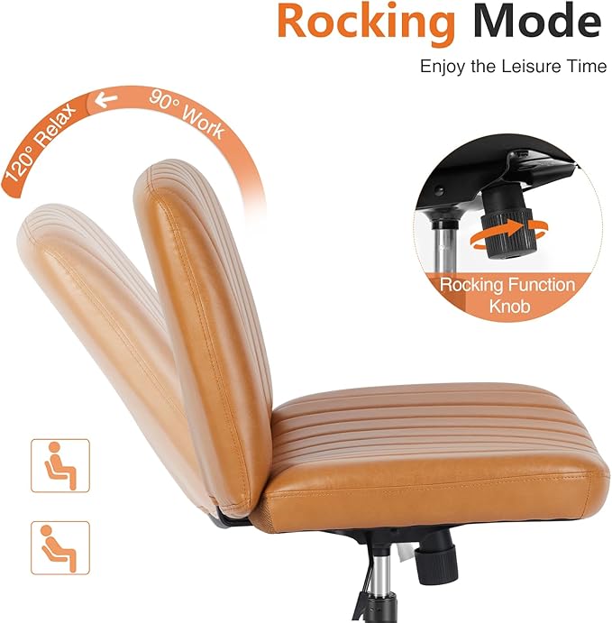 Sweetcrispy Office Chair No Wheels - Armless Desk Chair No Wheels Cross Legged Office Chair Wide Swivel Home Office Desk Chairs - LeafyLoom