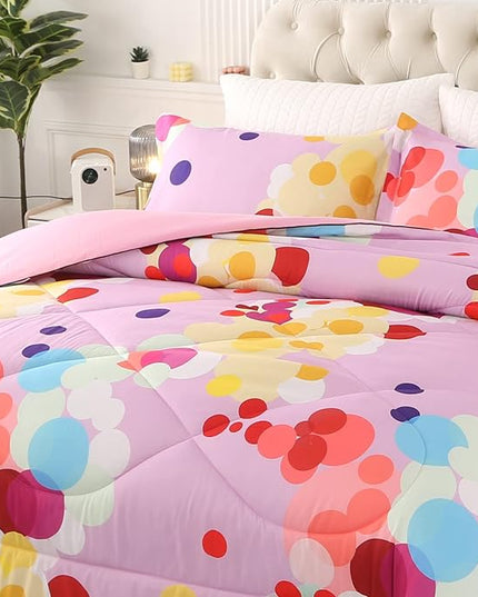 ENCOFT Pink Twin Comforter Set for Girls 3 Piece Colorful Bubbles Bedding Set Color Comfortable and Breathable for Teens and Adults All season with 1 Comforter and 2 Pillowcases - LeafyLoom