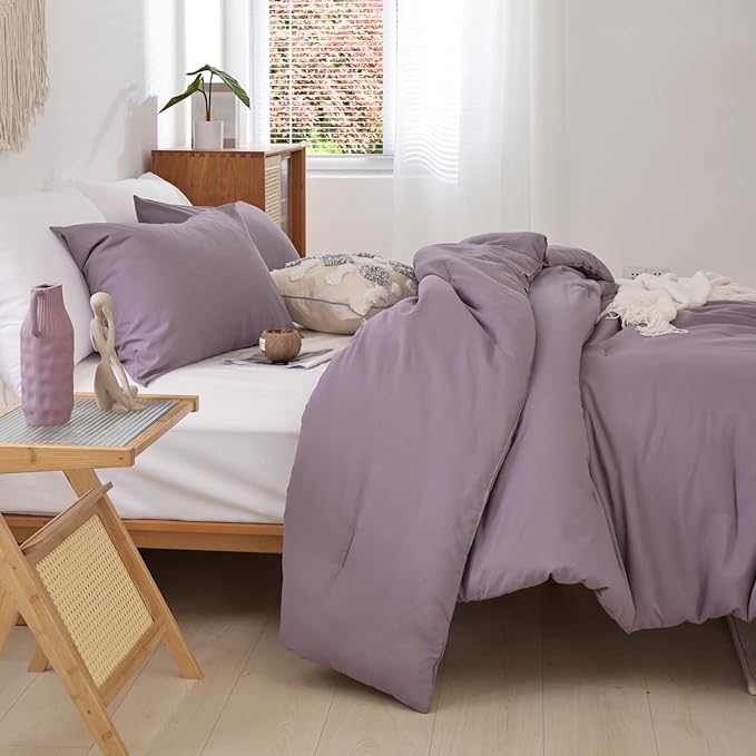 ROSGONIA Dusty Purple Comforter Set Queen, 3pcs (1 Boho Comforter & 2 Pillowcases) All Season Bedding Lightweight Bedspread Blanket Quilt Bed - LeafyLoom