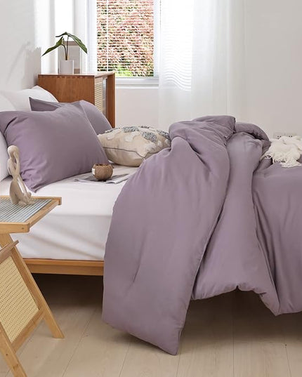 ROSGONIA King Size Comforter Set Dusty Purple, 3pcs (1 Boho Comforter & 2 Pillowcases) All Season Bedding Lightweight Bedspread Blanket Quilt - LeafyLoom