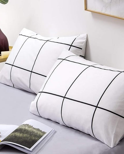 White Grid Comforter Set Big Grid Bedding Set King White Black Plaid Printed Stripes Women Checkered Comforters Bedding Set White Grid Bed Blanket Set White Plaid King Comforter - LeafyLoom