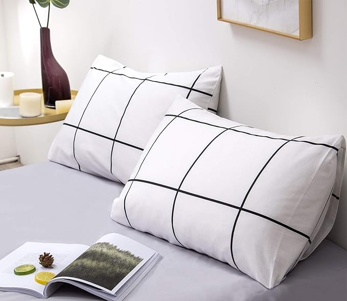 White Grid Comforter Set Big Grid Bedding Set King White Black Plaid Printed Stripes Women Checkered Comforters Bedding Set White Grid Bed Blanket Set White Plaid King Comforter - LeafyLoom
