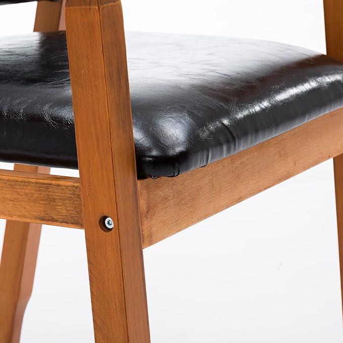 NOBPEINT Mid-Century Dining Side Chair with Faux Leather Seat in Black, Arm Chair in Walnut - LeafyLoom