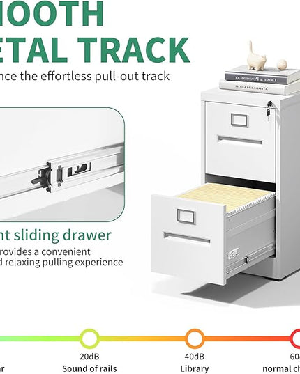 2 Drawer File Cabinet,Metal Filing Cabinets with Lock,White Vertical File Cabinet for Home Office,Heavy Duty Metal Storage Cabinet for A4/Letter/Legal Size File,Assembly Required - LeafyLoom