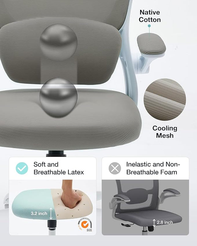 Ergonomic Office Chair with Tilt-Lock, Home Office Desk Chair with Auto Lumbar Support, High Back Mesh Desk Chair with Adjustable Headrest, Swivel Task Chair or Study Room Bedroom,Light Gray - LeafyLoom