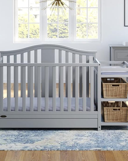 Graco Solano 4-in-1 Convertible Crib and Changer with Drawer (Pebble Gray) – Crib and Changing Table Combo with Drawer, Includes Changing Pad, Converts to Toddler Bed, Daybed and Full-Size Bed - LeafyLoom