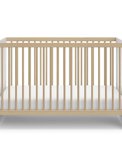 Storkcraft Calabasas 3-in-1 Convertible Crib (White with Driftwood) – GREENGUARD Gold Certified, Fits Standard Crib Mattress, Converts to Toddler Bed, Modern Style, Easy 30-Minute Assembly - LeafyLoom