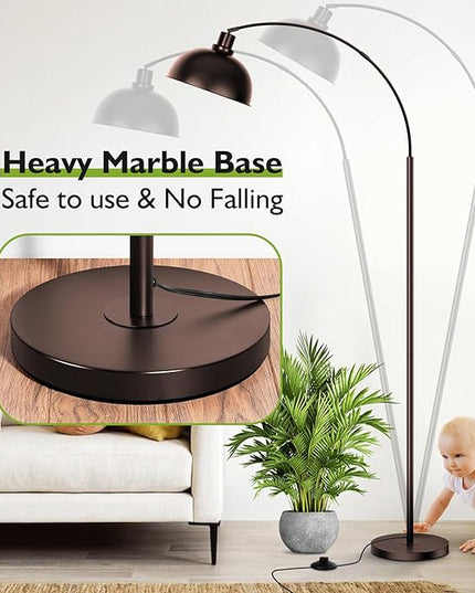 Arc Floor Lamps for Living Room,Modern Tall Standing Lamp Remote Control,Stepless Dimmable Bronze Floor Lamp with Hanging Dome Shade,Over Couch Arched Reading Lamp for Bedroom, Office (Bulb Included) - LeafyLoom