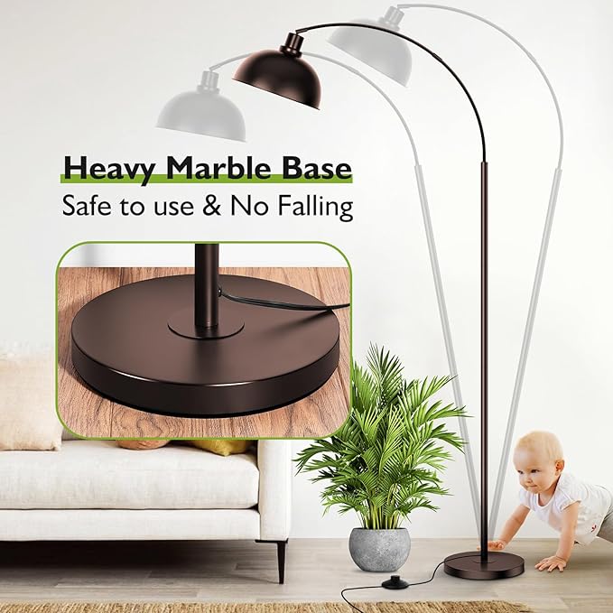 Arc Floor Lamps for Living Room,Modern Tall Standing Lamp Remote Control,Stepless Dimmable Bronze Floor Lamp with Hanging Dome Shade,Over Couch Arched Reading Lamp for Bedroom, Office (Bulb Included) - LeafyLoom