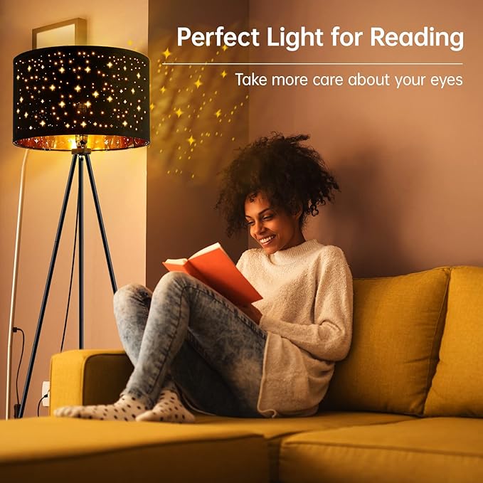 BoostArea Floor Lamp, Tripod Floor Lamp, 8W LED Bulb, Decorative Lamp Shade, Mid Century Standing Lamp for Living Room, Bedroom, Study Room and Office - LeafyLoom