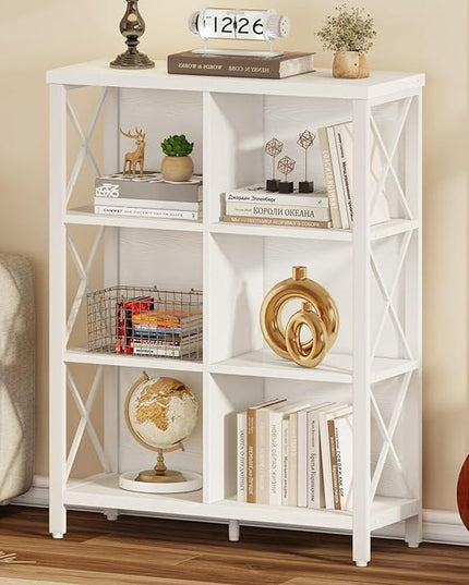 FATORRI 6 Cube Storage Organizer Shelf, Wood and Metal Cubby Bookcase, Modern Cube Bookshelf (White Oak) - LeafyLoom