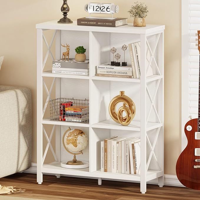 FATORRI 6 Cube Storage Organizer Shelf, Wood and Metal Cubby Bookcase, Modern Cube Bookshelf (White Oak) - LeafyLoom