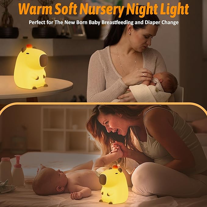 FULLOSUN Capybara Night Light, Capybara Gifts, Funny Capybara Birthday Gifts for Children Women Teenage Girls Boy Toddler - ABS+SIL Portable Squishy Rechargeable Dimmable - LeafyLoom