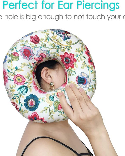 Piercing Pillow Ear Pillows Floral Print Donut with Hole for Ear Pain CNH, Piercing, Pain Relief Sleeping, Pressure Sore, Side Sleepers, Headphones (Sunflower) - LeafyLoom