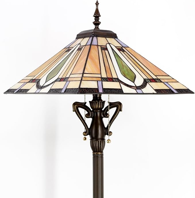Tiffany Floor Lamp Mission Style Stained Glass Standing Reading Light 16X16X64 Inch - LeafyLoom